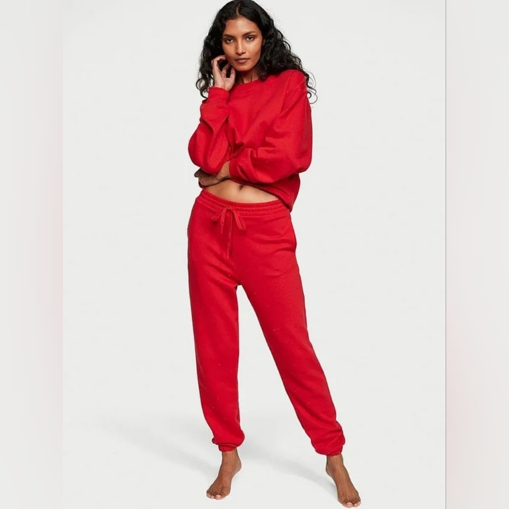 Victoria's Secret Women's Red Bling Rhrinestone Joggers Sweatpants- Large - GUC